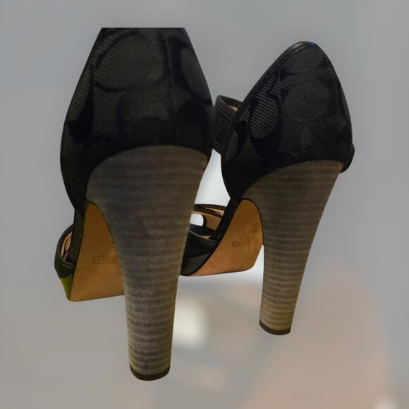 COACH Black Signature C Ankle Strap Platform Heels sz 10 - Picture 5 of 7